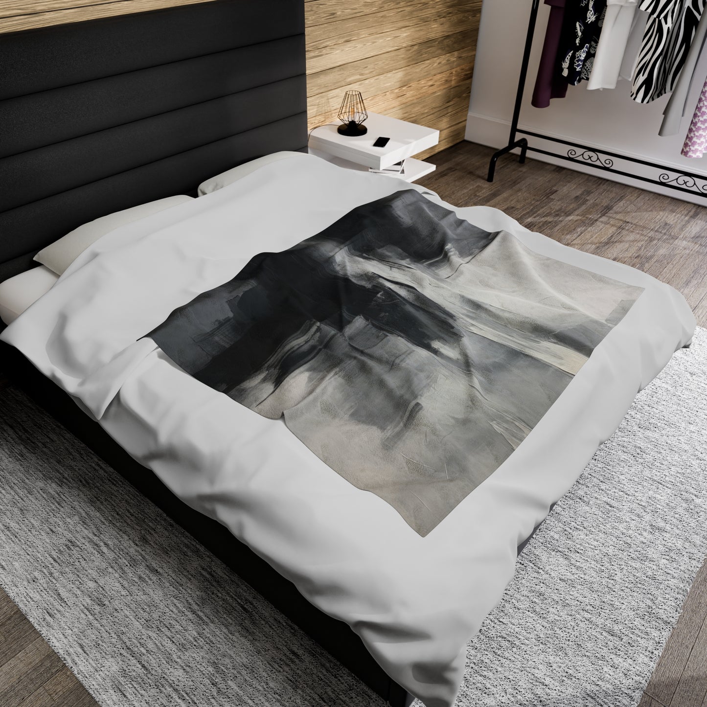 Greyscale Abstract Velveteen Plush Blanket