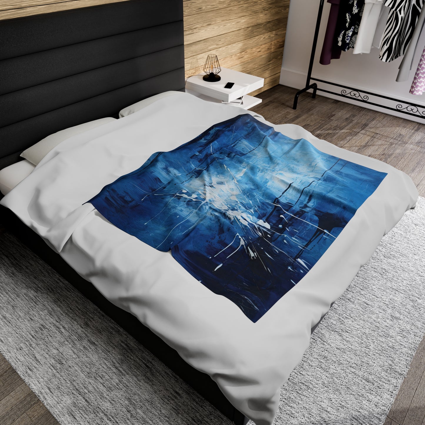Abstract Themed Velveteen Plush Blanket (Blue Monochrome)