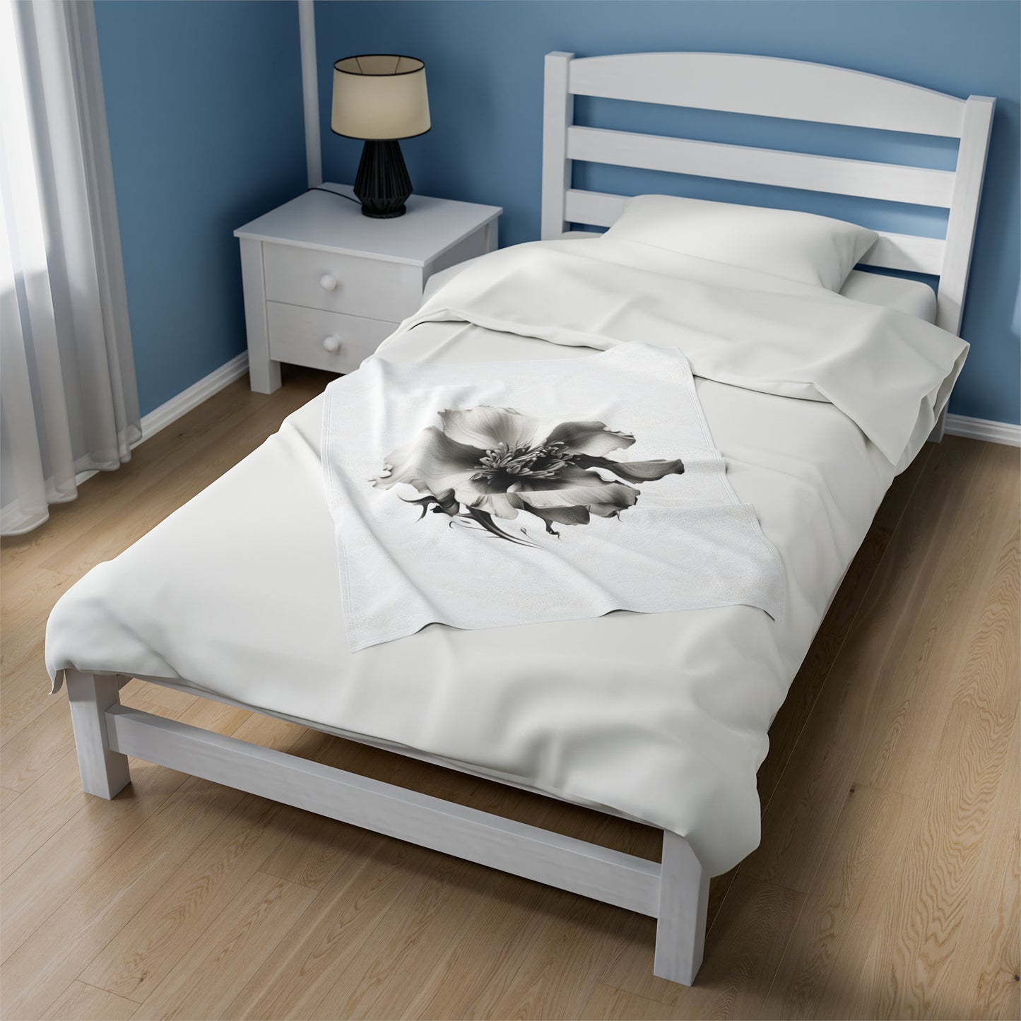 Monochrome Blossom Velveteen Plush Blanket