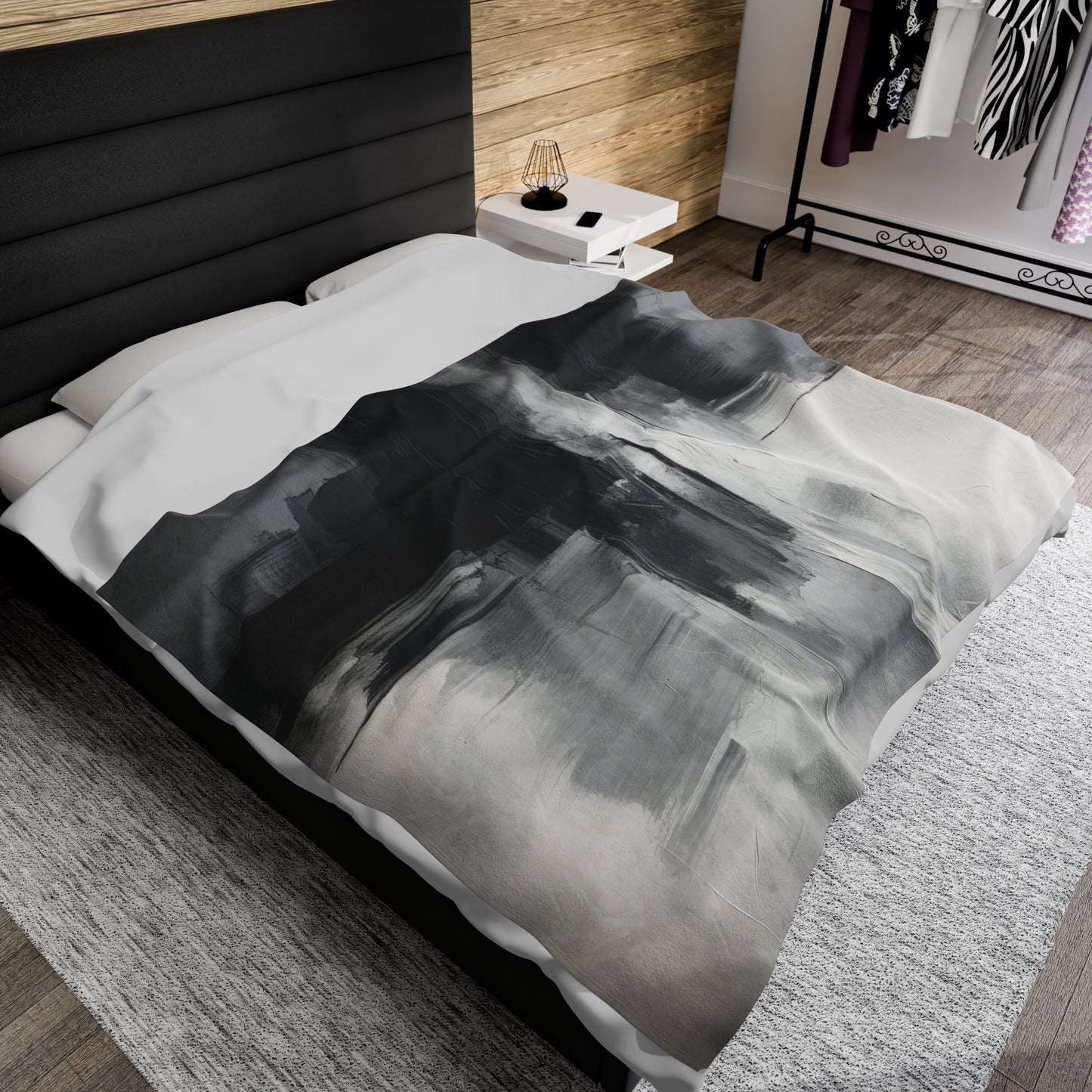 Greyscale Abstract Velveteen Plush Blanket