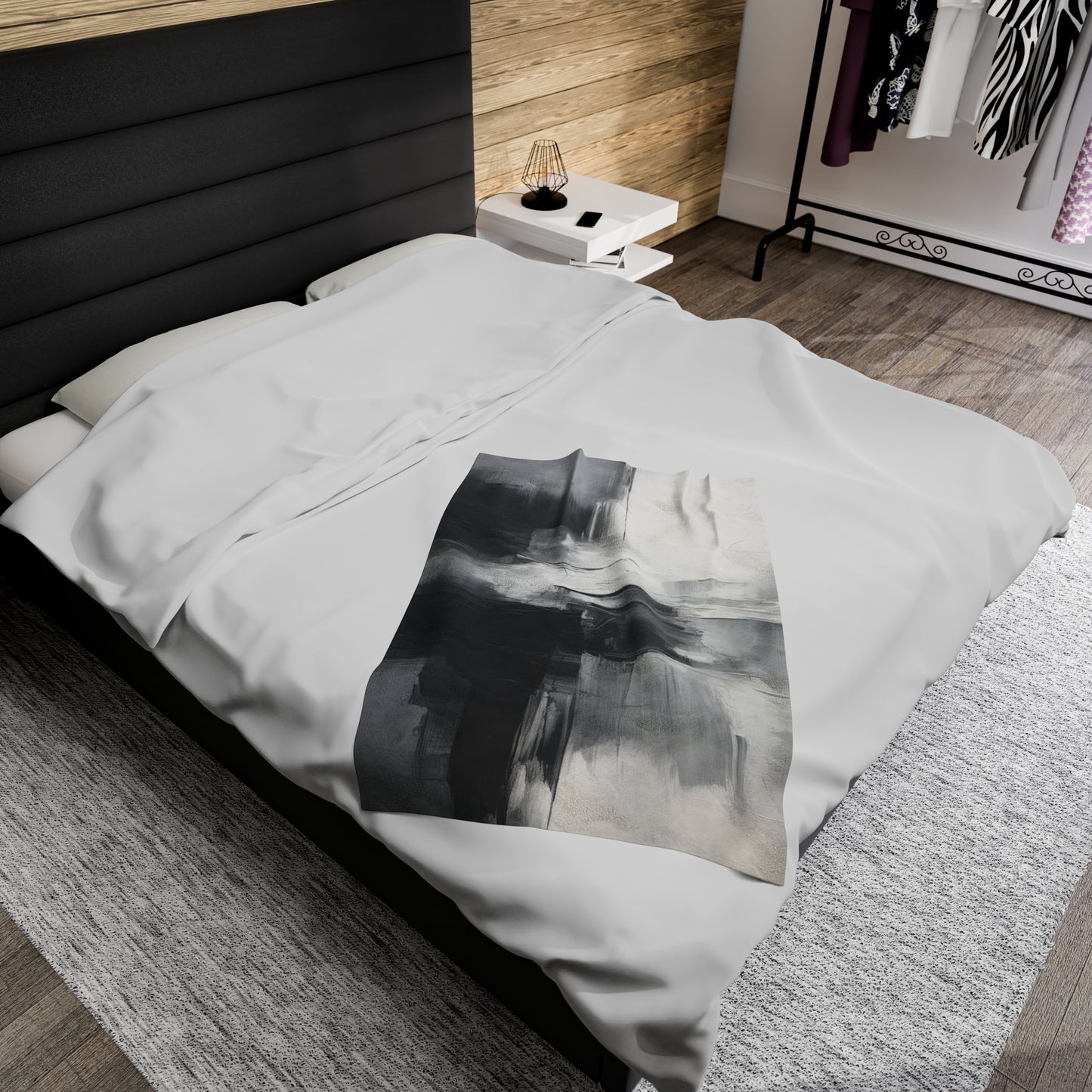 Greyscale Abstract Velveteen Plush Blanket