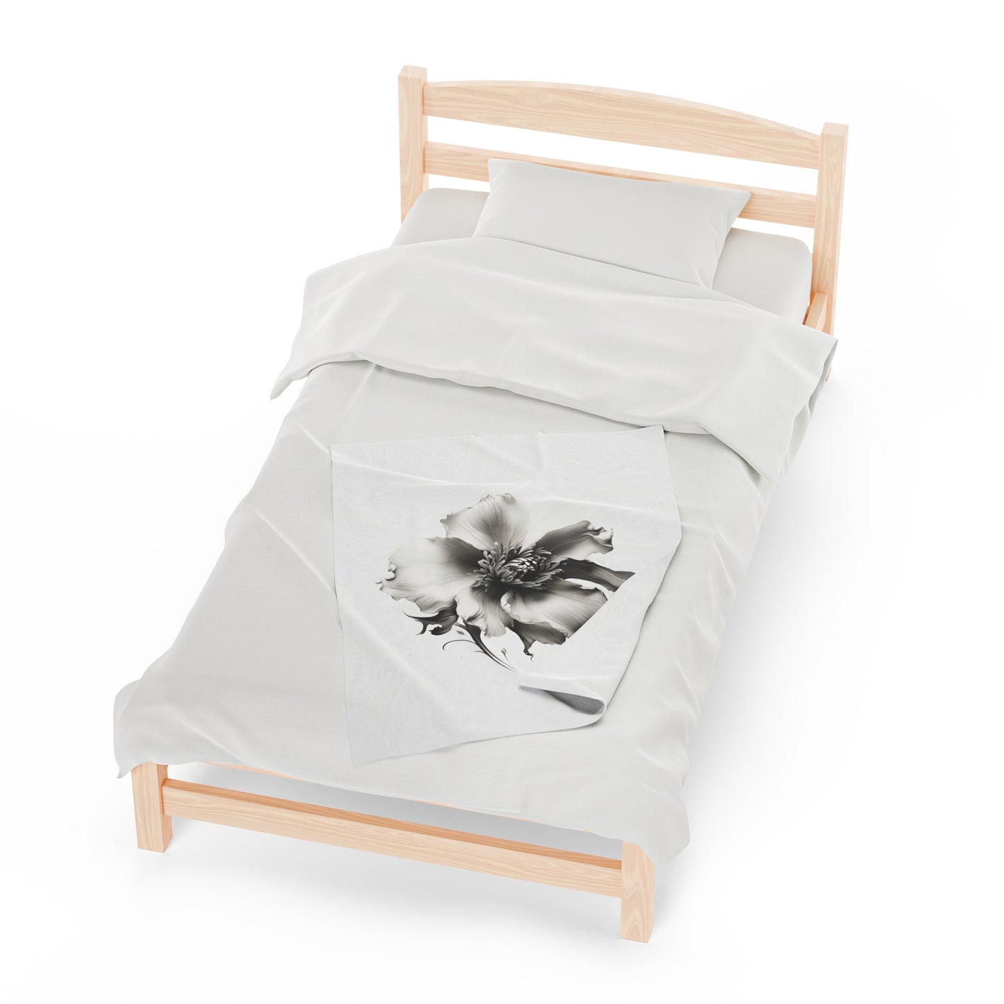 Monochrome Blossom Velveteen Plush Blanket