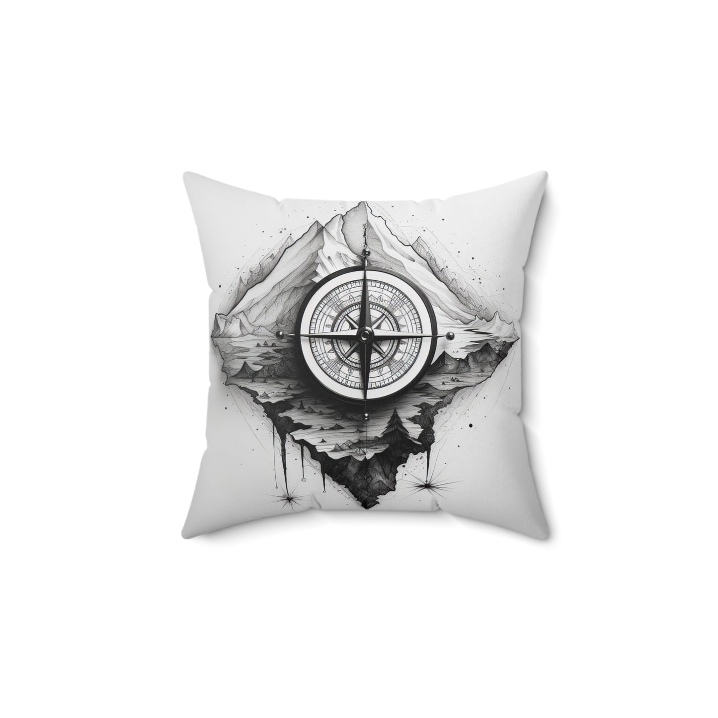 Greyscale Compass Spun Polyester Square Pillow