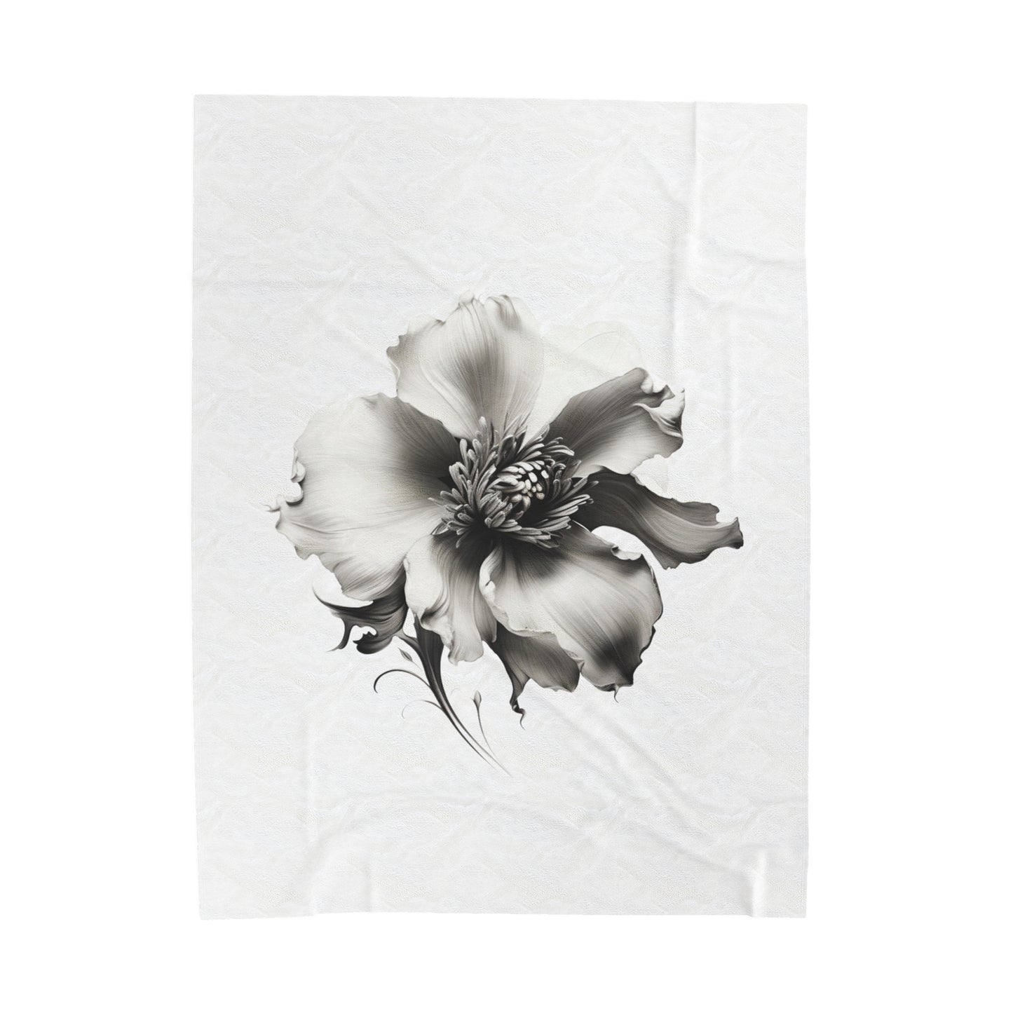 Monochrome Blossom Velveteen Plush Blanket