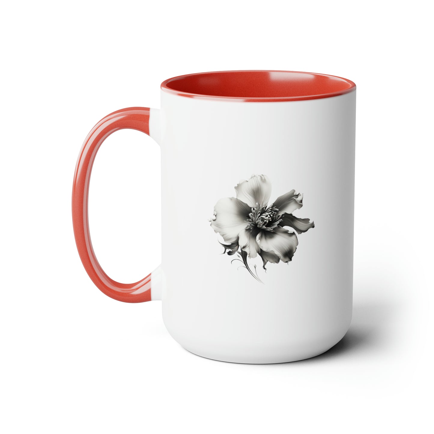 Double-Sided Flower, Greyscale, Two-Tone Coffee Mugs, 15oz