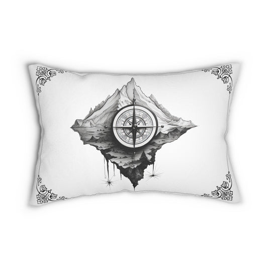 Greyscale Compass Spun Polyester Lumbar Pillow