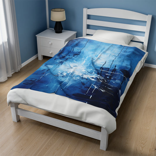 Abstract Themed Velveteen Plush Blanket (Blue Monochrome)