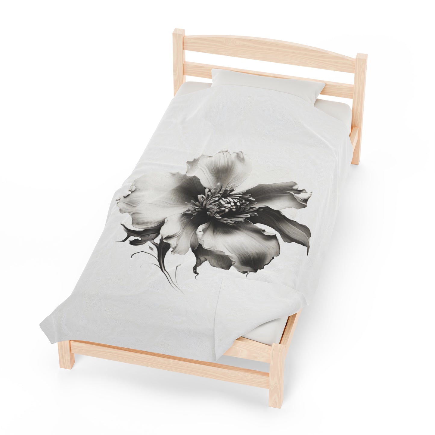 Monochrome Blossom Velveteen Plush Blanket