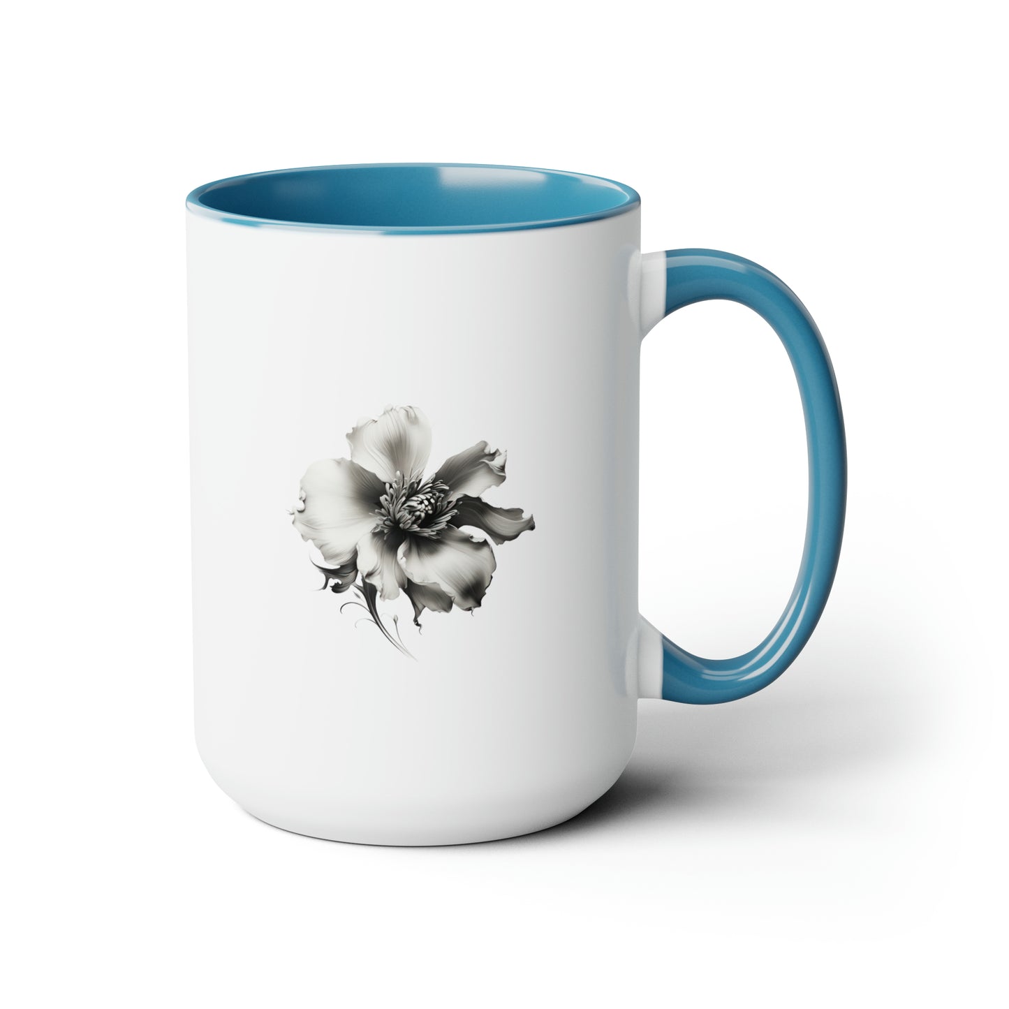 Double-Sided Flower, Greyscale, Two-Tone Coffee Mugs, 15oz