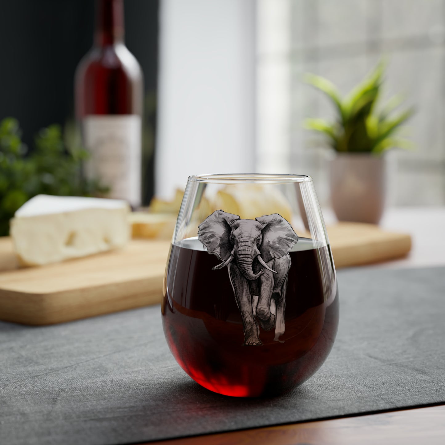 Sketched Elephant Stemless Wine Glass, 11.75oz