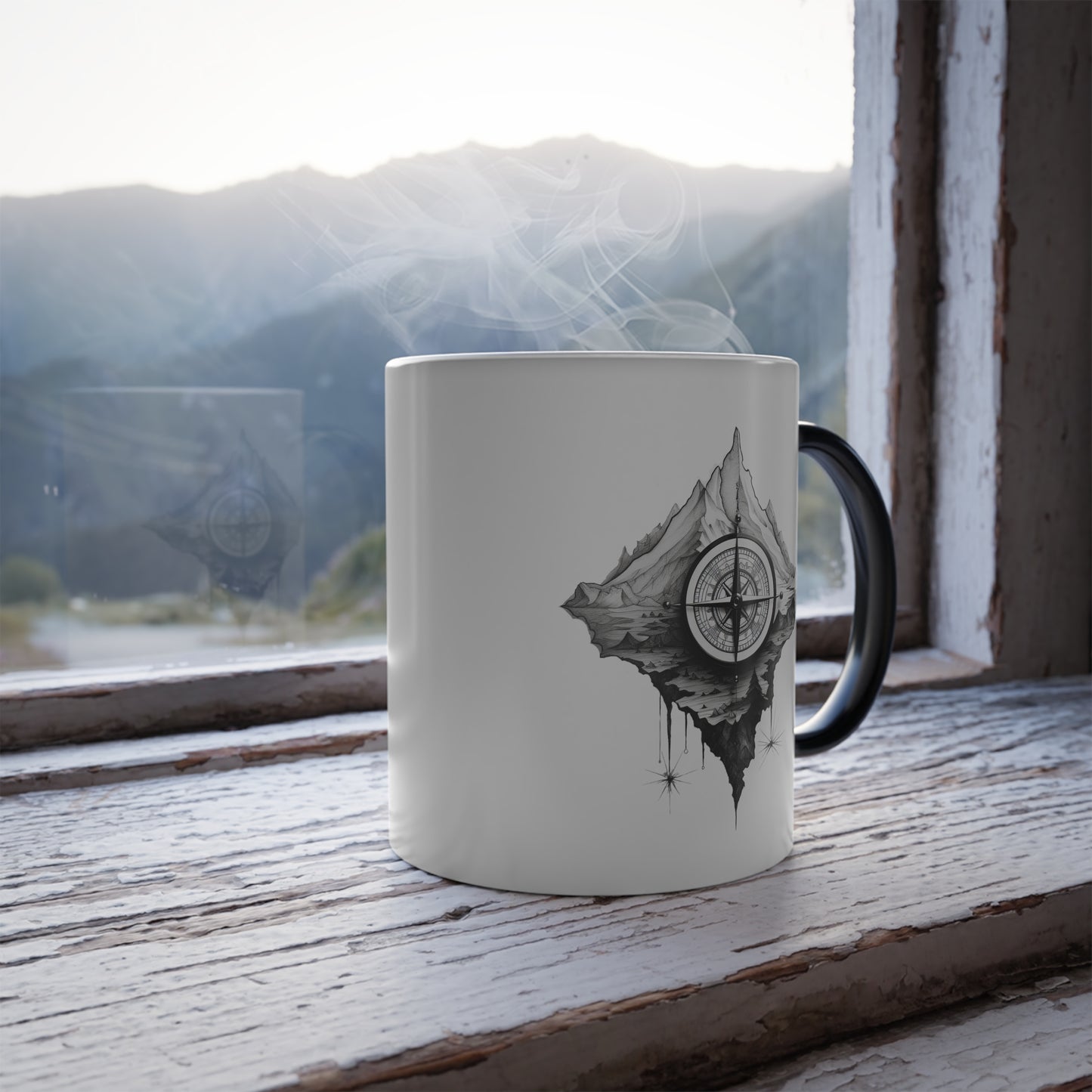 "Greyscale Compass" Magic Mug, 11oz