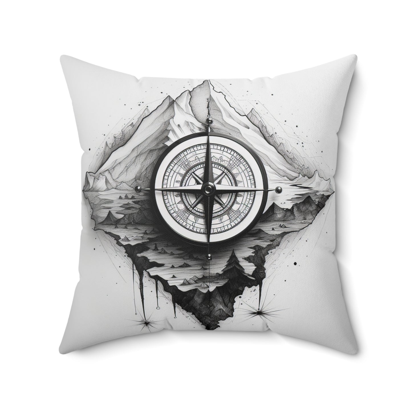 Greyscale Compass Spun Polyester Square Pillow