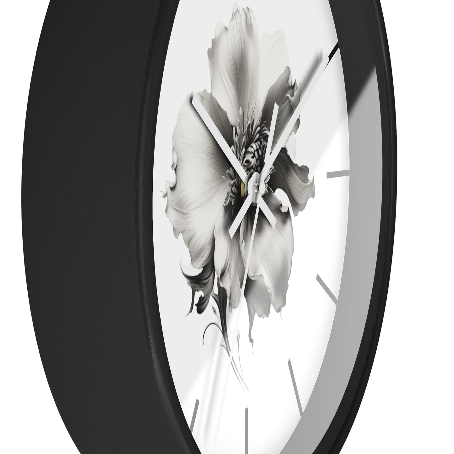 Monochrome Blossom Wall Clock