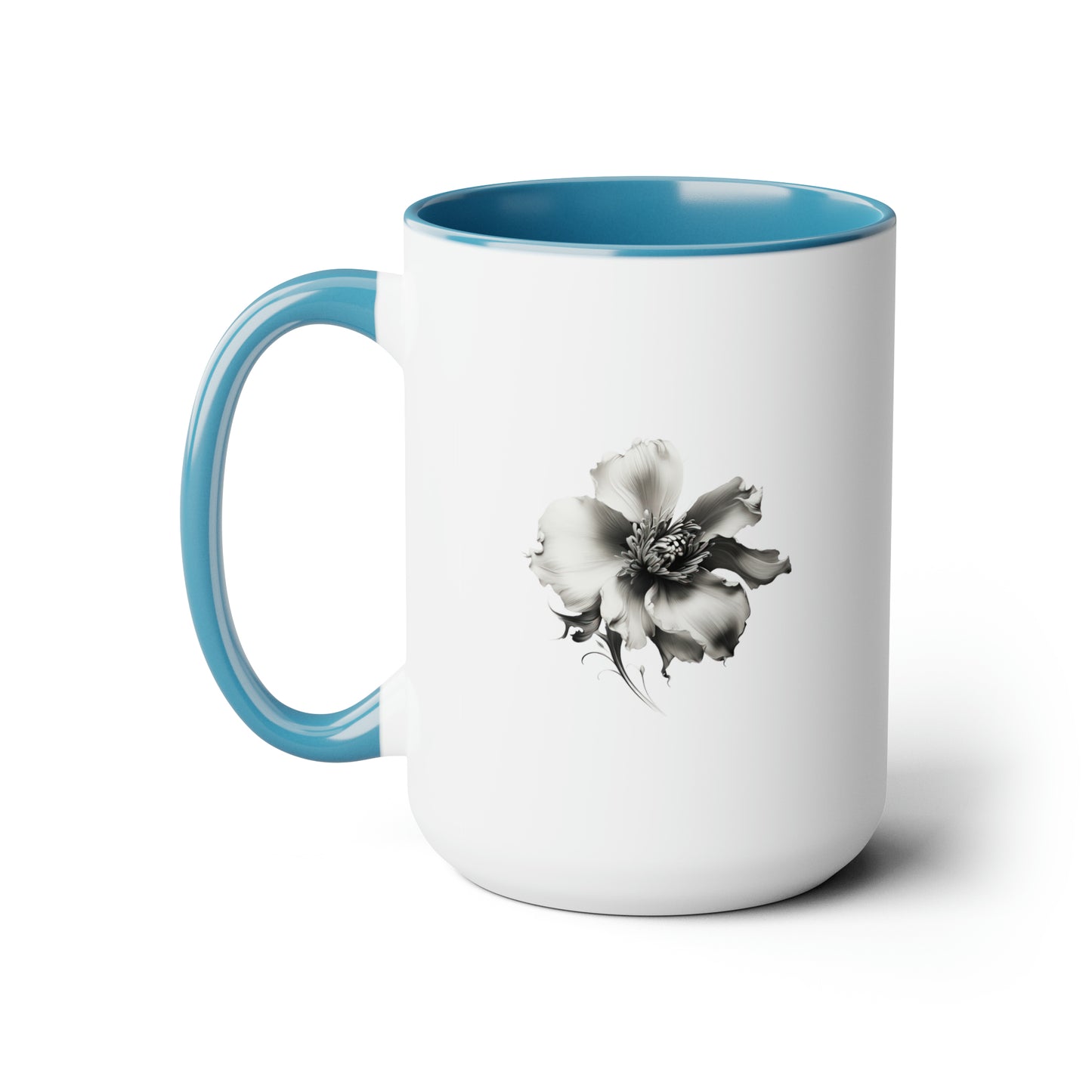 Double-Sided Flower, Greyscale, Two-Tone Coffee Mugs, 15oz