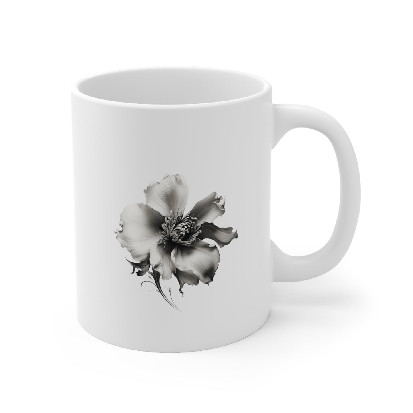 Single Flower Greyscale Ceramic Mug 11oz