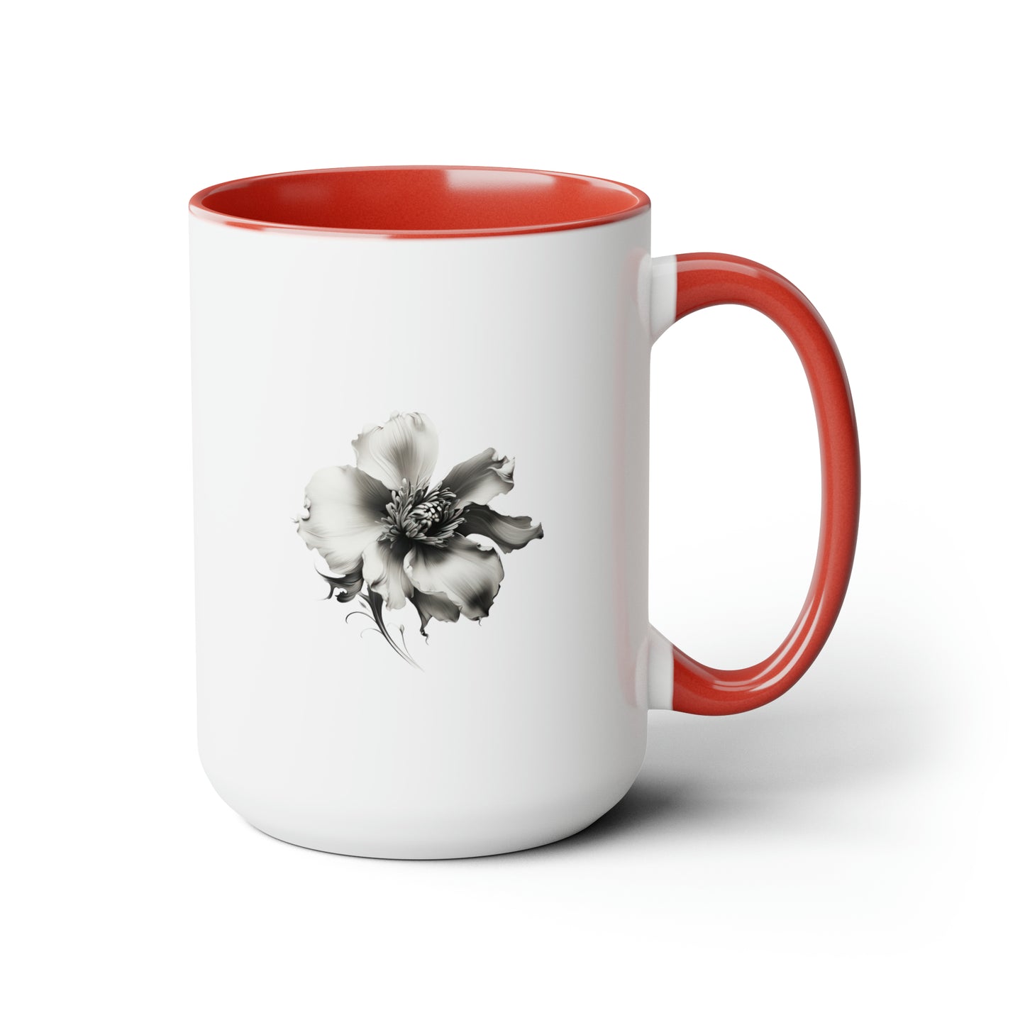 Double-Sided Flower, Greyscale, Two-Tone Coffee Mugs, 15oz
