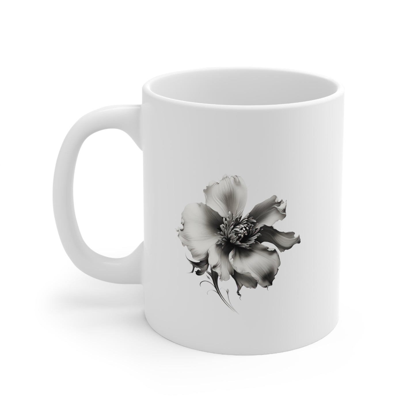 Single Flower Greyscale Ceramic Mug 11oz