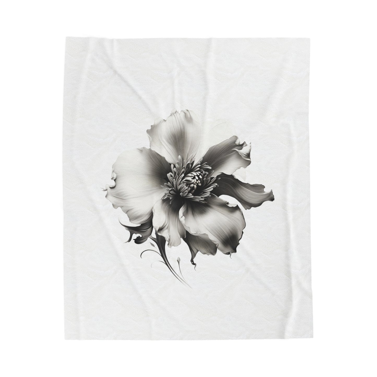 Monochrome Blossom Velveteen Plush Blanket