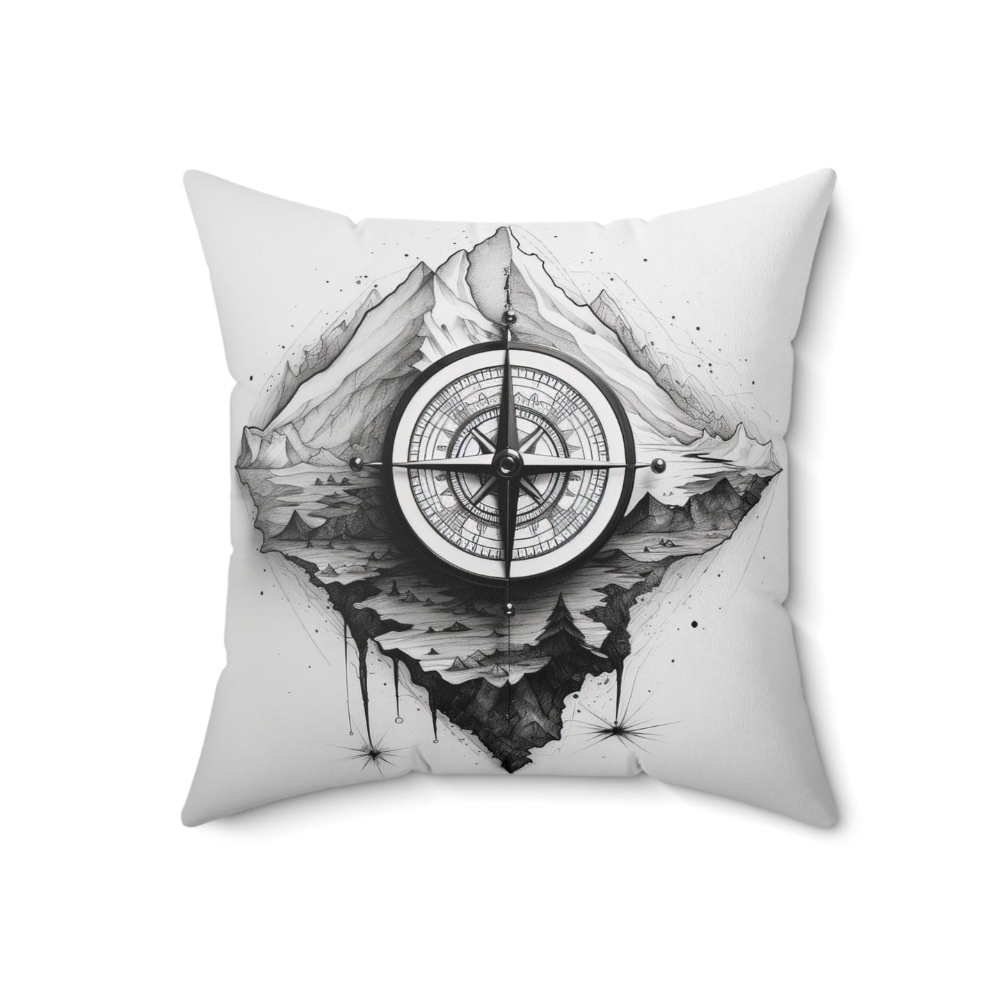 Greyscale Compass Spun Polyester Square Pillow