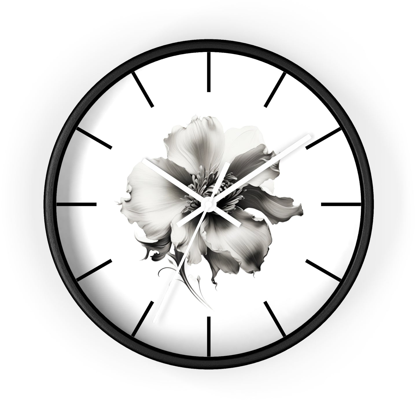 Monochrome Blossom Wall Clock