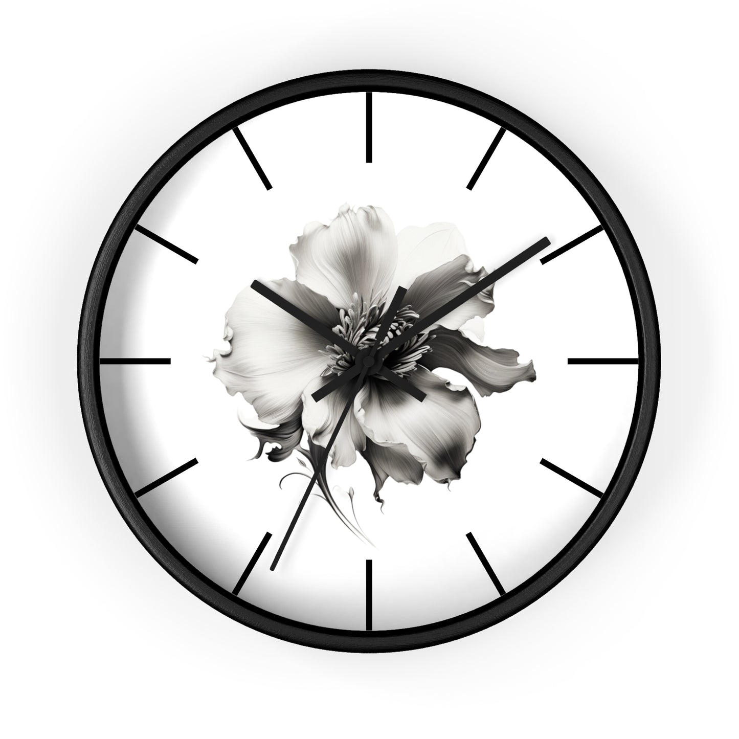 Monochrome Blossom Wall Clock