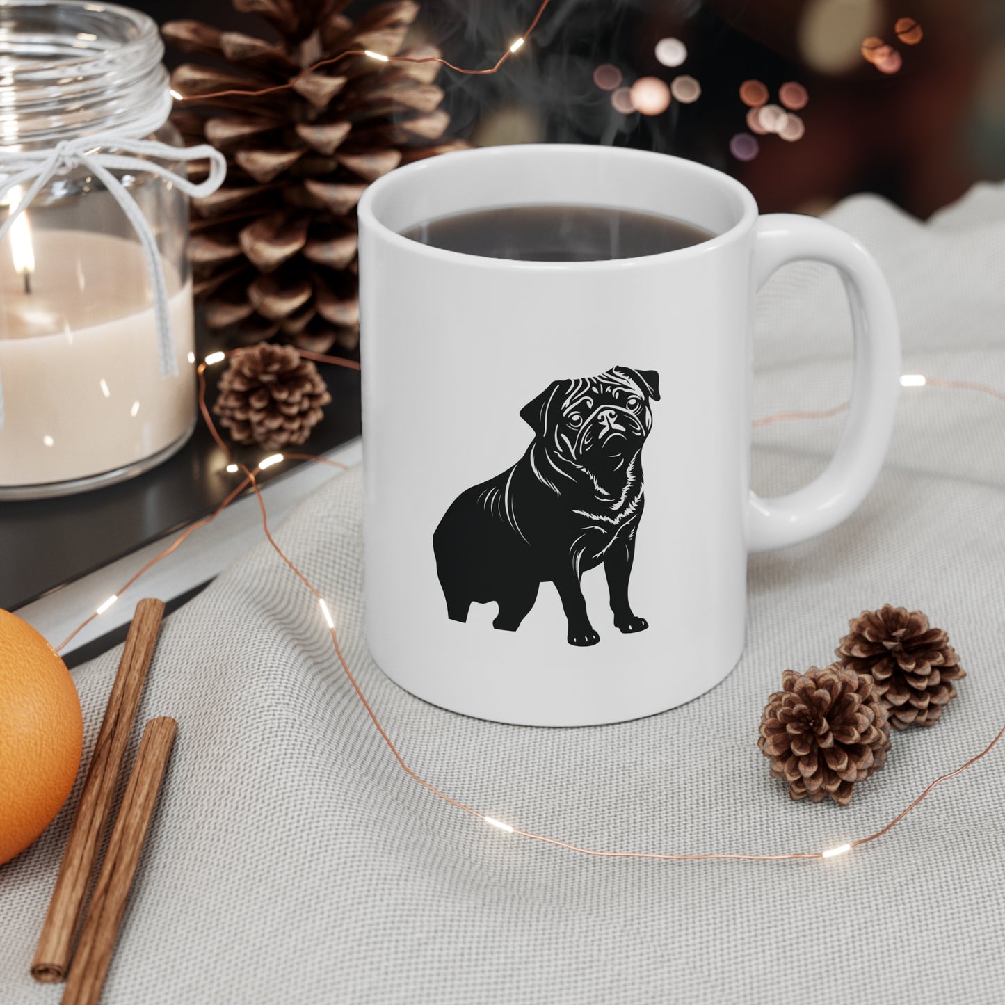 Dog Mug, Pug Silhouette, 11oz