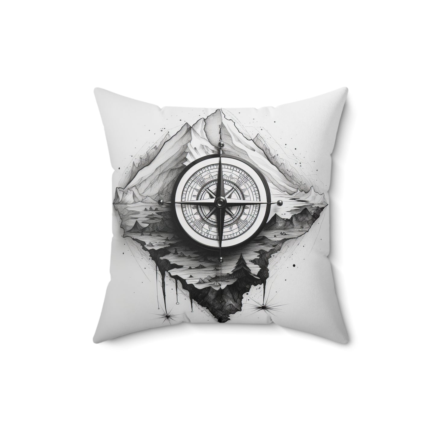 Greyscale Compass Spun Polyester Square Pillow