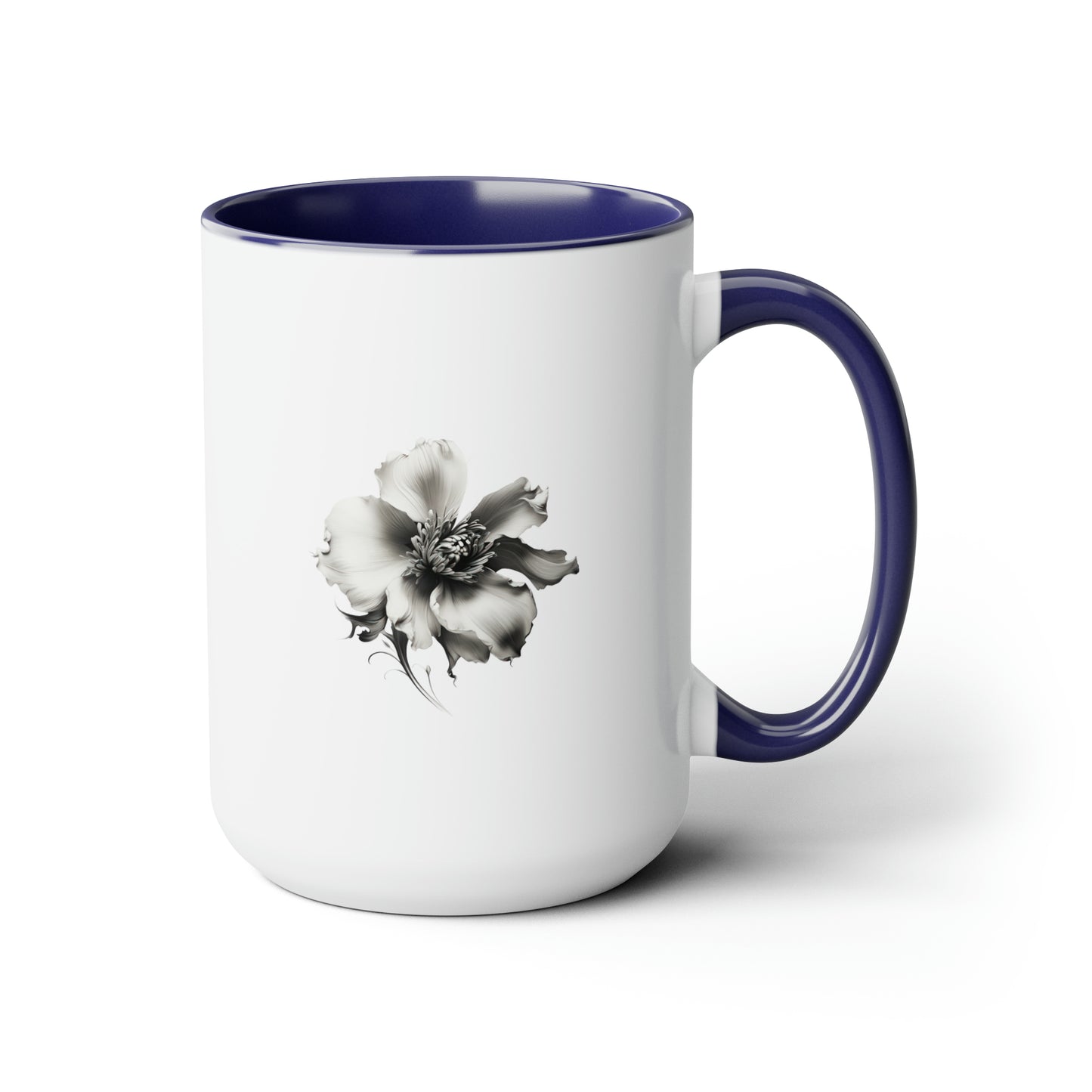Double-Sided Flower, Greyscale, Two-Tone Coffee Mugs, 15oz