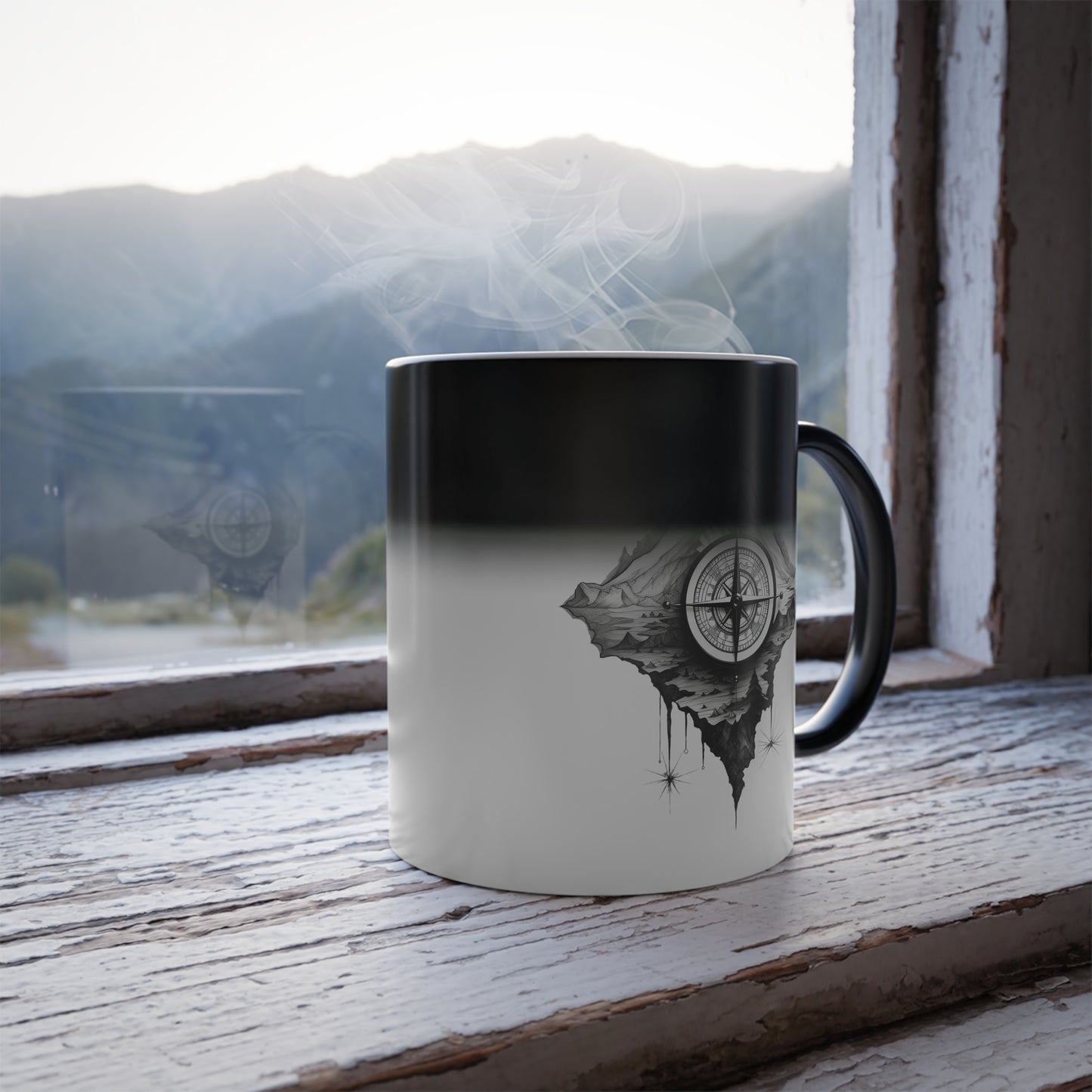 "Greyscale Compass" Magic Mug, 11oz