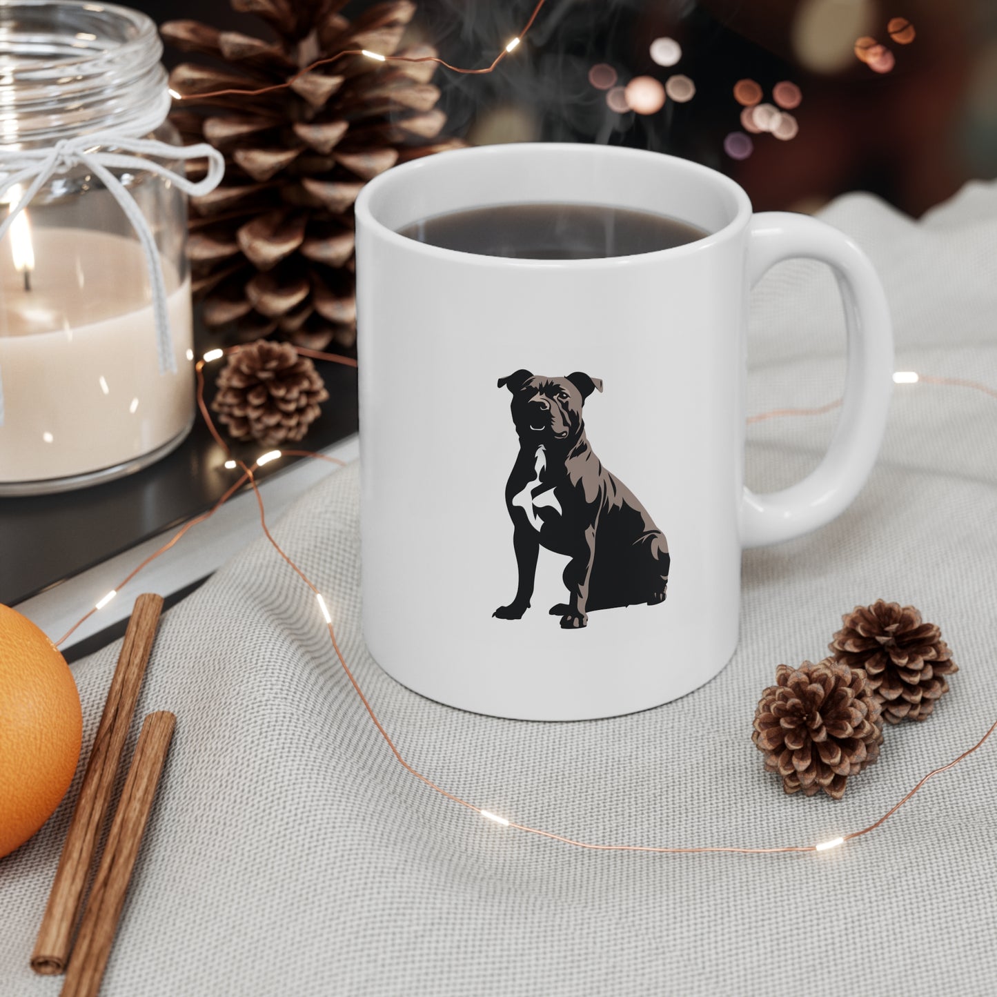 Dog Mug, American Pit Bull Silhouette, 11oz