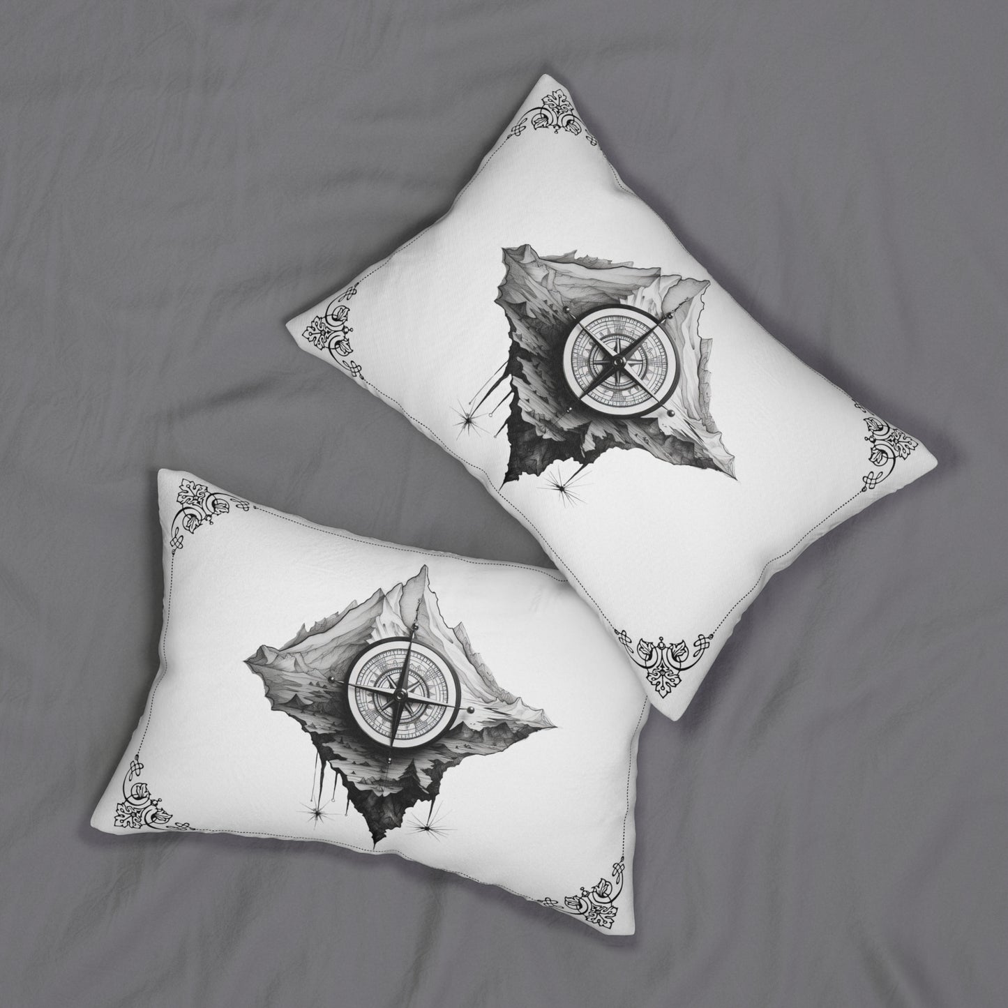 Greyscale Compass Spun Polyester Lumbar Pillow