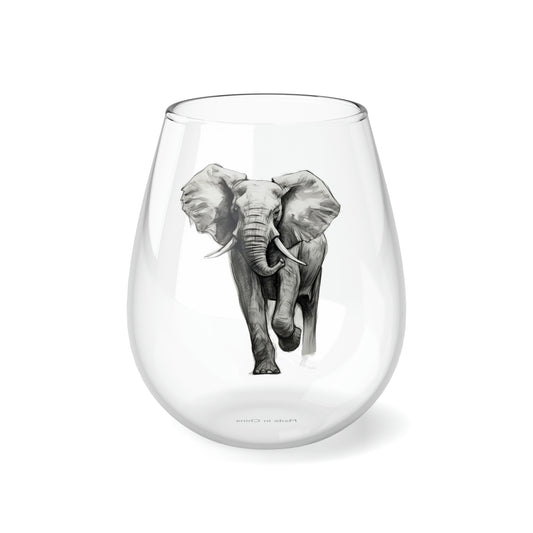 Sketched Elephant Stemless Wine Glass, 11.75oz