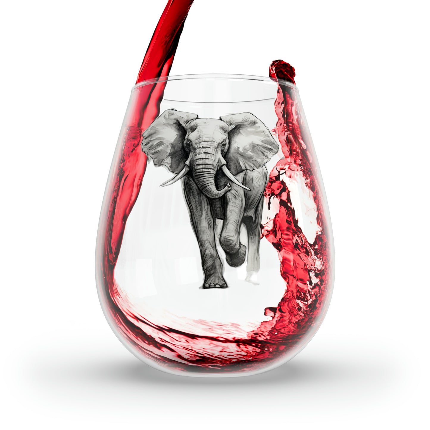 Sketched Elephant Stemless Wine Glass, 11.75oz