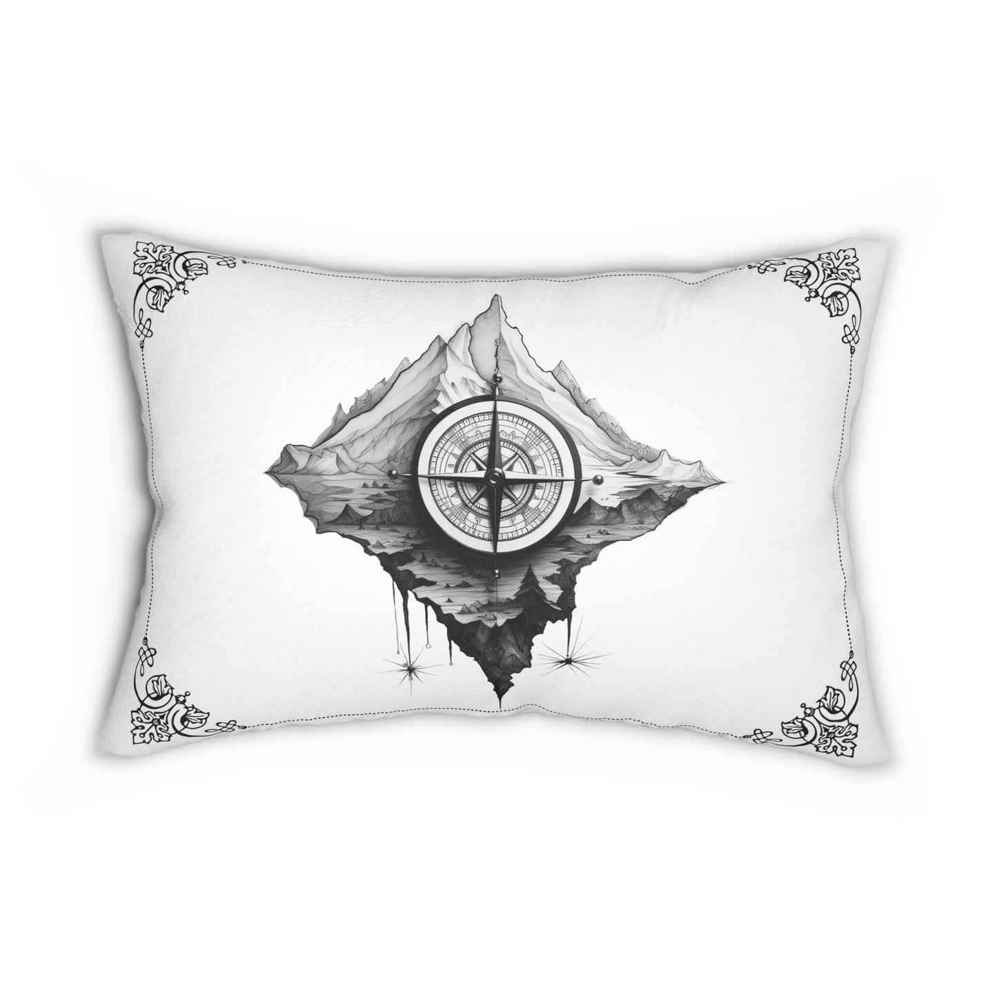 Greyscale Compass Spun Polyester Lumbar Pillow