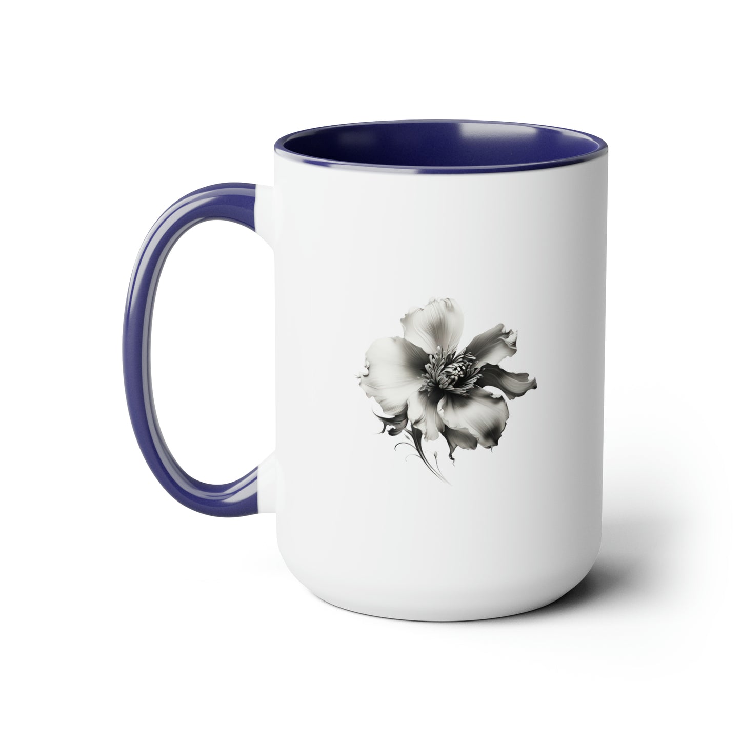 Double-Sided Flower, Greyscale, Two-Tone Coffee Mugs, 15oz