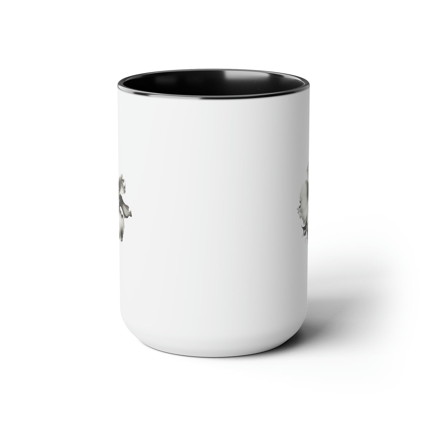 Double-Sided Flower, Greyscale, Two-Tone Coffee Mugs, 15oz