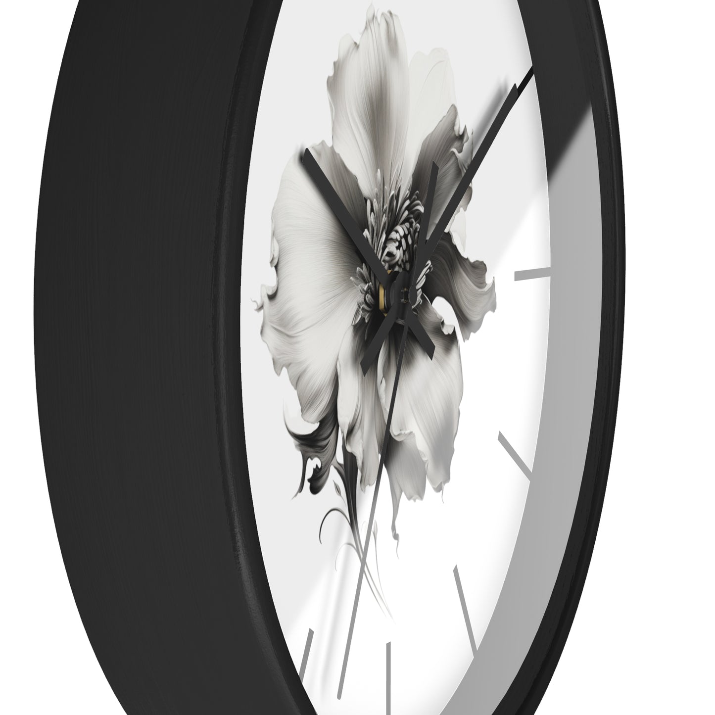 Monochrome Blossom Wall Clock