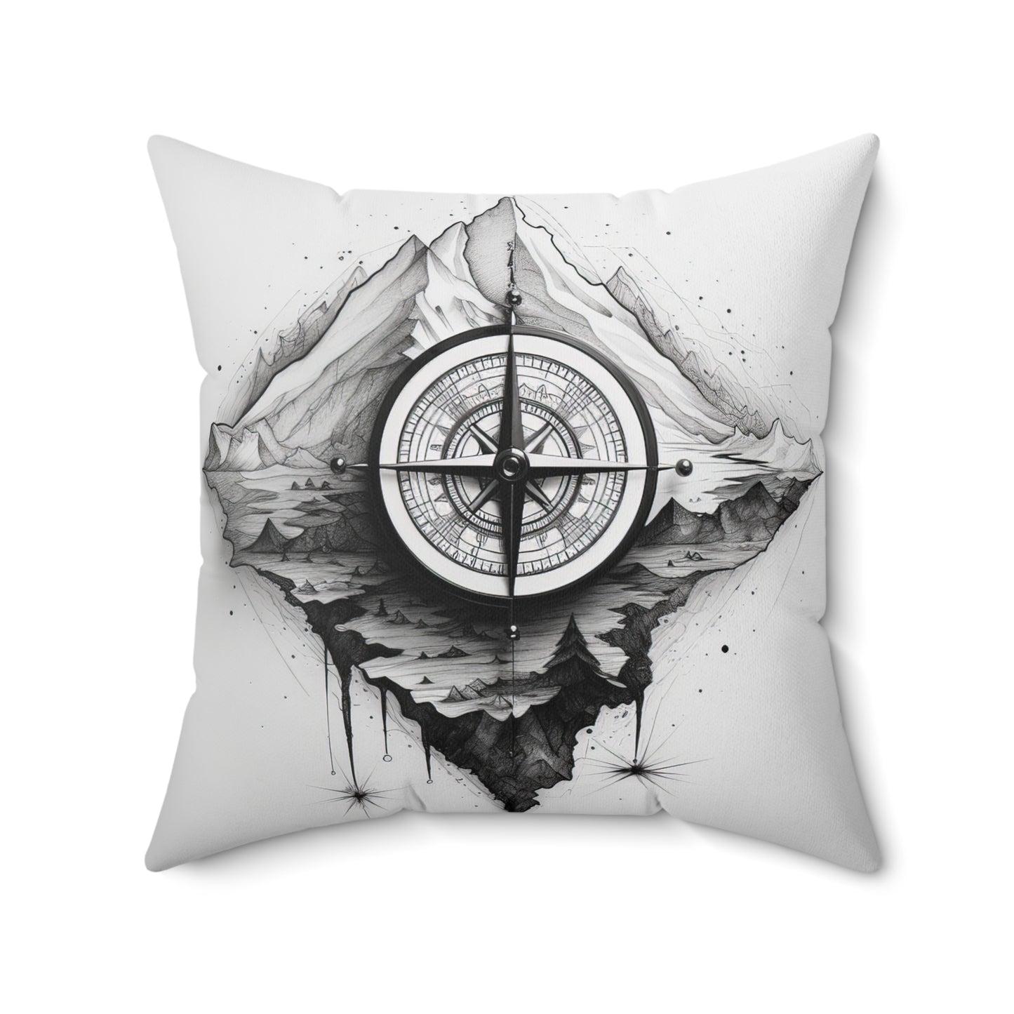 Greyscale Compass Spun Polyester Square Pillow